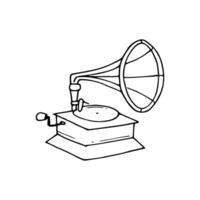 An old fashioned gramophone is shown in a drawing vector