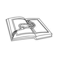 An open book with a rosary on it vector