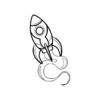 A drawing of a rocket ship with a black outline vector