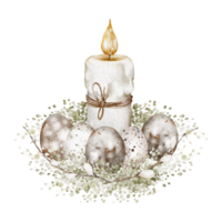 Easter watercolor composition illustration. A hand-drawn design with pastel colors featuring eggs, twigs, and springtime elements. Perfect for holiday templates, invitations, and wrapping. png