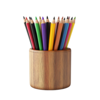 color pencils in a wooden holder on a transparent background png