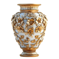 Decorative Vase with Black and Gold Flowers Transparent Background png