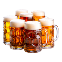 Assortment of Colorful Beer Mugs with Different Beverages and Foam png
