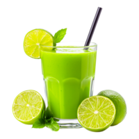 Fresh Green Smoothie with Lime and Basil Garnish in Glass png