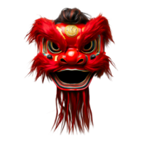 Red Dragon Mask with Striking Features and Dramatic Hair Details png