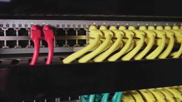 Network panel, switch and cable in data center video