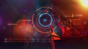 Astronaut works with artificial intelligence in augmented reality. video