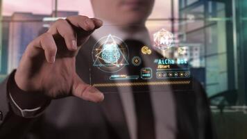 Gadget of the future with infographics about artificial intelligence. video