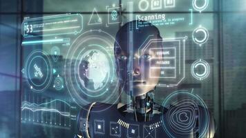 Artificial intelligence working with holographic infographic data. video
