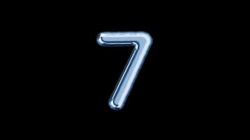 Number seven balloon letter floating motion graphic with alpha channel. Light blue grey balloon foil in character shape animated on transparent background. Party, celebrate, isolated alphabet, 7. video