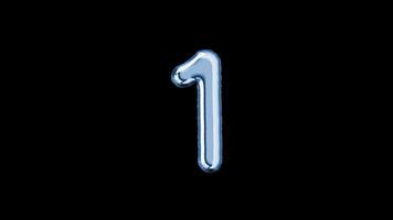Number one balloon letter floating motion graphic with alpha channel. Light blue grey balloon foil in character shape animated on transparent background. Party, celebrate, isolated alphabet, 1. video
