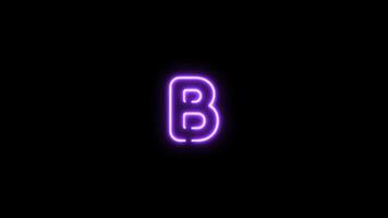 Alphabet B letter neon motion graphic with alpha channel. Purple neon light letters turn on and turn off isolated character animated on transparent background. video