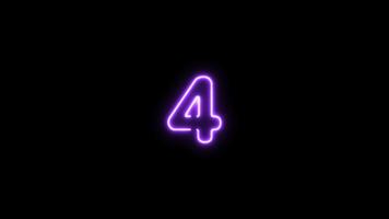 Number four, 4 letter neon motion graphic with alpha channel. Purple neon light letters turn on and turn off isolated character animated on transparent background. video