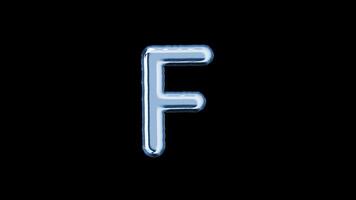 Alphabet F balloon isolated letter floating motion graphic with alpha channel. Light blue grey balloon foil in character shape animated on transparent background. Party, celebration. video