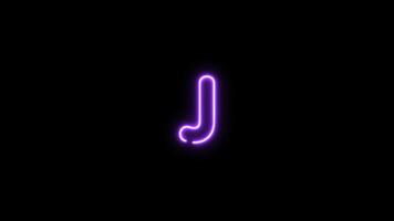 Alphabet J letter neon motion graphic with alpha channel. Purple neon light letters turn on and turn off isolated character animated on transparent background. video