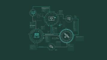 AI working process in infographic diagram on alpha channel. video