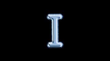 Alphabet I balloon isolated letter floating motion graphic with alpha channel. Light blue grey balloon foil in character shape animated on transparent background. Party, celebration. video