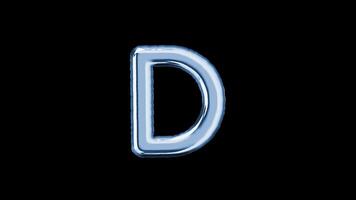 Alphabet D balloon isolated letter floating motion graphic with alpha channel. Light blue grey balloon foil in character shape animated on transparent background. Party, celebration. video