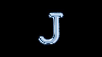 Alphabet J balloon isolated letter floating motion graphic with alpha channel. Light blue grey balloon foil in character shape animated on transparent background. Party, celebration. video
