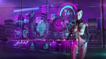 Artificial intelligence monitors the movement of cryptocurrencies. 3D render video