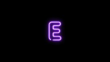 Alphabet E letter neon motion graphic with alpha channel. Purple neon light letters turn on and turn off isolated character animated on transparent background. video