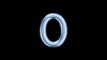 Number zero balloon letter floating motion graphic with alpha channel. Light blue grey balloon foil in character shape animated on transparent background. Party, celebrate, isolated alphabet, 0. video