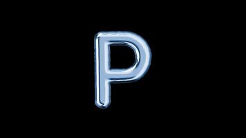 Alphabet P balloon isolated letter floating motion graphic with alpha channel. Light blue grey balloon foil in character shape animated on transparent background. Party, celebration. video