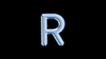 Alphabet R balloon isolated letter floating motion graphic with alpha channel. Light blue grey balloon foil in character shape animated on transparent background. Party, celebration. video