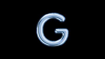 Alphabet G balloon isolated letter floating motion graphic with alpha channel. Light blue grey balloon foil in character shape animated on transparent background. Party, celebration. video