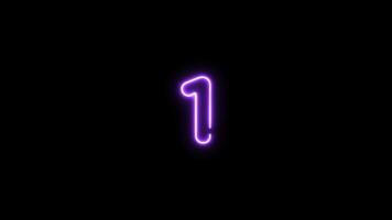 Number one, 1 letter neon motion graphic with alpha channel. Purple neon light letters turn on and turn off isolated character animated on transparent background. video