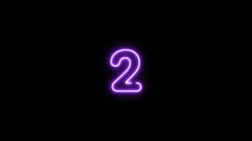 Number two, 2 letter neon motion graphic with alpha channel. Purple neon light letters turn on and turn off isolated character animated on transparent background. video