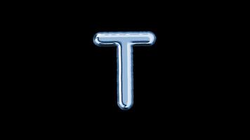 Alphabet T balloon isolated letter floating motion graphic with alpha channel. Light blue grey balloon foil in character shape animated on transparent background. Party, celebration. video