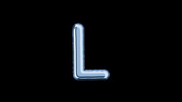 Alphabet L balloon isolated letter floating motion graphic with alpha channel. Light blue grey balloon foil in character shape animated on transparent background. Party, celebration. video