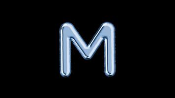 Alphabet M balloon isolated letter floating motion graphic with alpha channel. Light blue grey balloon foil in character shape animated on transparent background. Party, celebration. video