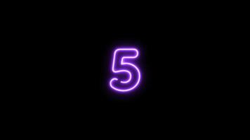 Number five, 5 letter neon motion graphic with alpha channel. Purple neon light letters turn on and turn off isolated character animated on transparent background. video