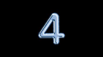 Number four balloon letter floating motion graphic with alpha channel. Light blue grey balloon foil in character shape animated on transparent background. Party, celebrate, isolated alphabet, 4. video