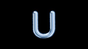 Alphabet U balloon isolated letter floating motion graphic with alpha channel. Light blue grey balloon foil in character shape animated on transparent background. Party, celebration. video