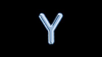 Alphabet Y balloon isolated letter floating motion graphic with alpha channel. Light blue grey balloon foil in character shape animated on transparent background. Party, celebration. video