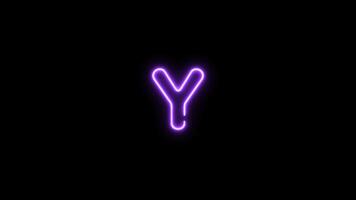 Alphabet Y letter neon motion graphic with alpha channel. Purple neon light letters turn on and turn off isolated character animated on transparent background. video