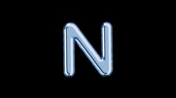 Alphabet N balloon isolated letter floating motion graphic with alpha channel. Light blue grey balloon foil in character shape animated on transparent background. Party, celebration. video
