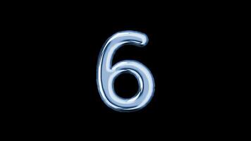 Number six balloon letter floating motion graphic with alpha channel. Light blue grey balloon foil in character shape animated on transparent background. Party, celebrate, isolated alphabet, 6. video