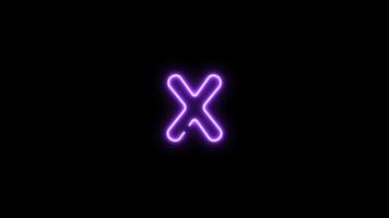 Alphabet X letter neon motion graphic with alpha channel. Purple neon light letters turn on and turn off isolated character animated on transparent background. video