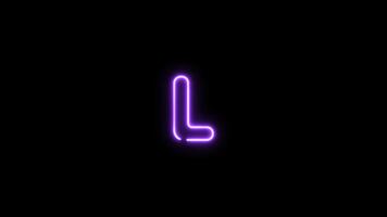 Alphabet L letter neon motion graphic with alpha channel. Purple neon light letters turn on and turn off isolated character animated on transparent background.. video