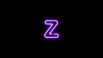 Alphabet Z letter neon motion graphic with alpha channel. Purple neon light letters turn on and turn off isolated character animated on transparent background. video