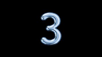 Number three balloon letter floating motion graphic with alpha channel. Light blue grey balloon foil in character shape animated on transparent background. Party, celebrate, isolated alphabet, 3. video