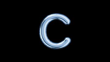 Alphabet C balloon isolated letter floating motion graphic with alpha channel. Light blue grey balloon foil in character shape animated on transparent background. Party, celebration. video