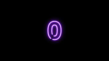 Number zero, 0 letter neon motion graphic with alpha channel. Purple neon light letters turn on and turn off isolated character animated on transparent background. video