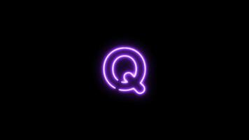 Alphabet Q letter neon motion graphic with alpha channel. Purple neon light letters turn on and turn off isolated character animated on transparent background. video