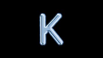 Alphabet K balloon isolated letter floating motion graphic with alpha channel. Light blue grey balloon foil in character shape animated on transparent background. Party, celebration. video