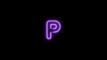 Alphabet P letter neon motion graphic with alpha channel. Purple neon light letters turn on and turn off isolated character animated on transparent background. video